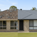 A home showing a split roof, one side old and patched, the other new and strong — representing when to replace instead of repair.