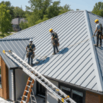 BLOG PHOTOS TEMPLATE FOR YEWS (7) A professional roofing team working safely and efficiently on a modern home roof under clear skies, representing well-managed, high-quality roofing projects.